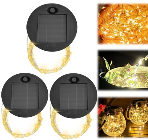 Solar Lichterkette, 7 Cm Solarleuchten Ersatzdeckel Mit 30 Warmweiße LED, Lichterkette Außen Solar Wasserdicht Leuchtet Automatisch, Gartenbeleuchtung Fairy Lights Für Garten, Terrasse, Balkon (3STK)