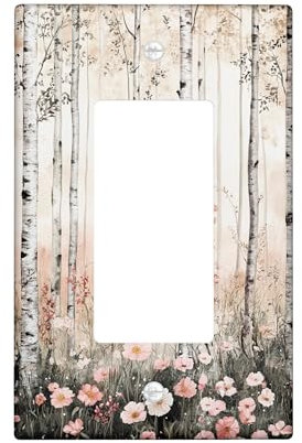 Spring Birch Tree Light Switch Cover Plates/Outlet Covers, Soft Peach Wildflowers for Wall Decor, Thermoplastic Wall Plates, Standard Size Single Rocker