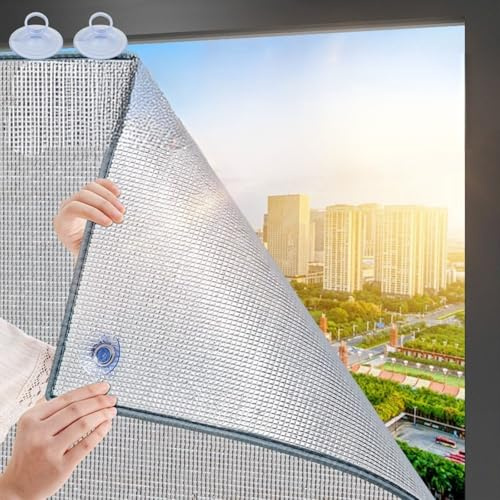 Sonnenschutzfolie Fenster Innen Hitzeschutz Fenster 8mm Doppelte Aluminium Isolierfolie Mit Saugnäpfen Sichtschutzfolie Fensterfolie Sonnenschutzfolie Dachfenster 30-200cm(Gray,80x200cm)