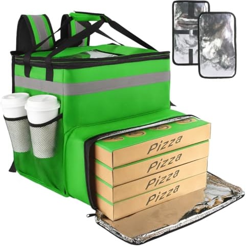 Großer isolierter Rucksack für Doordash/Uber Eeats, erweiterbare Kühltaschen für Fahrrad/Motorrad mit reflektierenden Streifen/Getränkehaltern, Wiederverwendbare Pizza-Lebensmittel-Liefertasche mit
