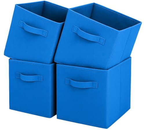 Pinkgarden Storage Box, Collapsible Fabric Storage Cube with Handles for Home, Kids Room, Closet and Toy Organization,Pack of 4, 26.7 x 26.7 x 27.9 cm, Azure Blue