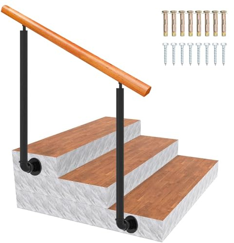 MSHGSKU Corrimano per Scale in Legno per gradini Interni ed Esterni, corrimano per Portico Anteriore con Montaggio Laterale Regolabile, corrimano per Scale Adatto a 2-4 gradini, Kit corrim