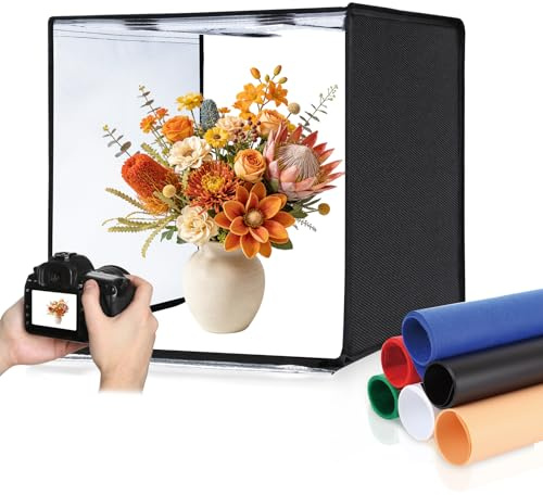PULUZ 60X60cm Fotobox Fotografie Light Box, tragbare 23.6 Zoll Große Fotostudio Softbox Dimmbar LED Beleuchtung Bewegliches Lichtpaneel mit 6-Lightbox Hintergrund Kit für Produktfotografie
