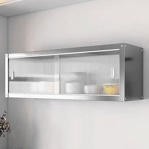 Mehrzweckschrank Hängeschrank Küche Mit Transparenten Schiebetüren Materialien: Edelstahl und Acryl Zwei Montagemöglichkeiten Tragkraft Pro Ebene: 25 Kg Schrank Küche(50 * 30 * 40cm)