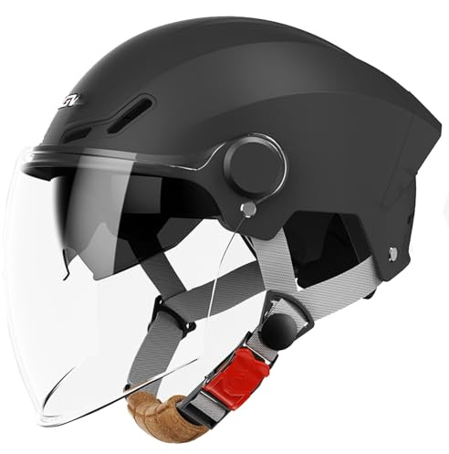 Casco Mezzo Da Motociclista Caschi Jet E Demi-Jet Retrò 3/4 Con Doppia Visiera Omologato DOTECE Aperto Casco Scodella Portatile Per Adulti Uomini Donne Caschi Cromwell