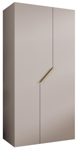 MEBLE KRYSPOL - Kleiderschrank - Garderobenschrank - 100 cm x 202 x 52 cm - Schrank mit Kleiderstange, 2 Türen - für Schlafzimmer, Flur - Andrew, Kaschmir, Griff Gold