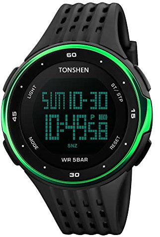 TONSHEN Damen Herren Digitaluhr Outdoor Sportuhr 50M Wasserdicht Armbanduhr Militär Uhren Kalender Alarm Stoppuhr EL Licht Plastik mit Silikon, Grün