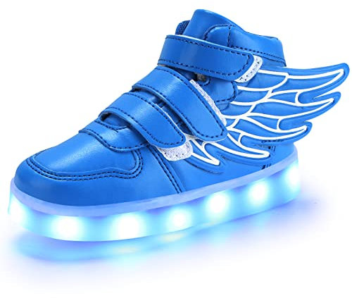 PADGENE Schuhe für Kinder, Jungen, Mädchen, Sneaker, LED, beleuchtet, 7 Farben, blinkend, USB, wiederaufladbar, Sicherheit, Mode, Oberteil, Größe, blau, 29 EU