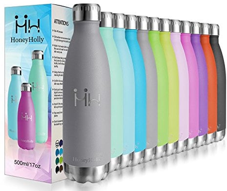 HoneyHolly Trinkflasche Edelstahl, Thermosflasche 500ml, BPA-frei Auslaufsichere Vakuum Isolierte, Thermoskanne 0,5l, Doppelwandige Isolierflasche für Fahrrad, Reisen, Sport, Yoga, Camping, Fahrrad