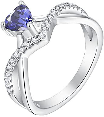 Starnny Herz Ringe Frauen Silber 925 Verlobungsring Eheringe Damen Ring mit 0,5 ct Herz 5A Zirkonia Geburtsstein für Damen,54