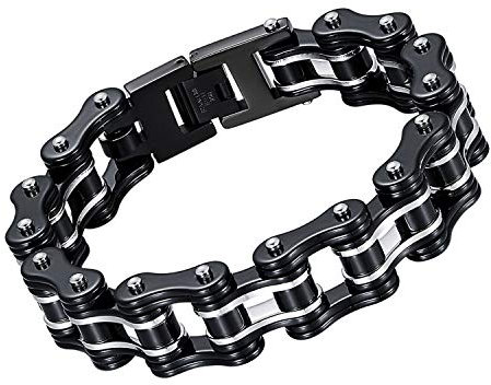 Cupimatch Fahrradkette Armband Herren Edelstahl Biker Armreif für Männer Schwer 16mm Breit Motorradarmband 22cm, Silber