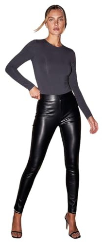 Roman Faux Leather Trousers for Women UK Ladies Mat Legging Jegging Pants High Waisted Pull On Waterproof Wet Latex Imitation Coated Stretchy Jeans Tight Slimming PU - Black - Size 12