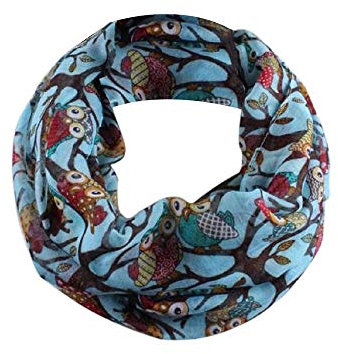 YEBIRAL Schal Damen Winter Eule Tierdruck Niedlich Halstuch Frauen Deckenschal Schals 10 Farben(Hellblau)