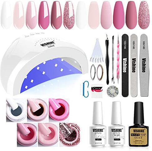 Vishine SUNOne C001 48 W LED UV Lampe Komplettset Nagellack Semi-Permanent Nageltrockner 6 Farben Gel Top Base Coat Komplettset Maniküre Werkzeuge Zubehör Nail Art Set