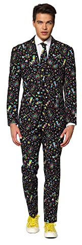 OppoSuits Lustige Verrückt Abschlussball Anzüge für Herren - Komplettes Set: Jackett, Hose und Krawatte,Disco Dude,46