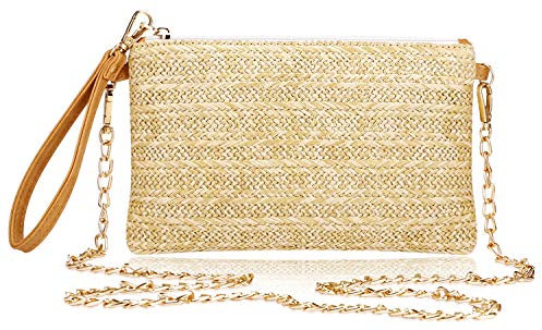 COOKOOKY Womens Straw Clutch Bag Bohemian Summer Beach Straw Purse Zipper Wristlet Wallets for Women Yellow Size: Large-1