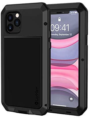 Lanhiem für iPhone 11 Pro Hülle, 360 Grad Outdoor Schutzhülle Stoßfest Tough Armor Metall Ganzkörper Panzerhülle Staubdicht Heavy Duty Case mit Eingebautem Displayschutz für iPhone 11 Pro, Schwarz