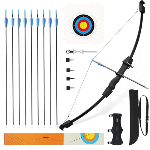 Procener 40 Bow and 28 Arrow Set for Kids, Archery Beginner Gift with 9 Arrows 2 Target Face, 1 Arm Guard and 1 Quiver, 18 Lb Recurve Bow Kit for Teen Outdoor Sports Game Hunting Toy (Black)