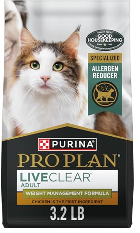 Purina Pro Plan LiveClear Cat Food Weight Management and Cat Allergen Reducer Chicken and Rice Formula - 3.2 lb. Bag