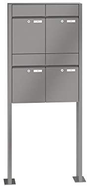 RENZ/Plan / 4er Freistehende Briefkastenanlage Standbriefkasten/RAL-Farbe 9007 Volumen 21 L/mit Fußplatten/Dein-Briefkasten.de