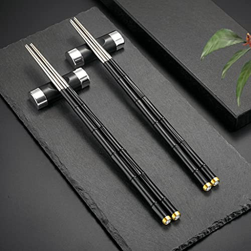 Hongyantech Varillas de acero inoxidable de fibra de vidrio, color negro, 2 pares + 2 palillos para sushi, reutilizables, lavables, con caja de regalo
