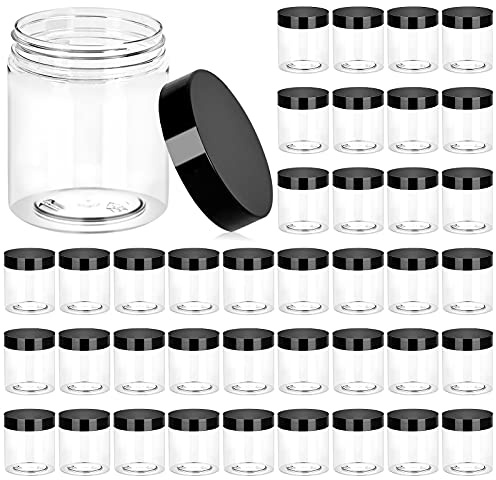 36 Pack 8 OZ(240ML) Plastic Jars Round Clear Cosmetic Container Jars with Lids, Eternal Moment Plastic Slime Jars for Lotion, Cream, Ointments, Makeup, Eye shadow, Samples, Pot, Travel Storage