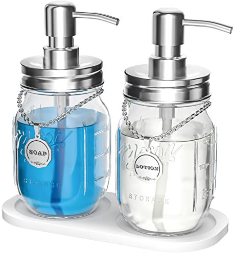 HvOvMvE Mason Jar Soap Dispensers with Rustproof Stainless Steel Lid and Pump, Perfect for Bathroom or Kitchen (1, Silver)