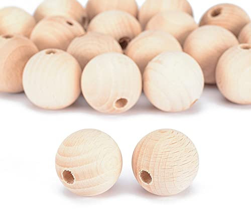 Vaessen Creative Unbehandelte Holzperlen, ø 30 mm, 20 Stück, Runde Perlen zum Basteln von DIY handgefertigte Dekorationen Schmuck Handwerk, Holz