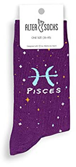 ALTER SOCKS Lustige Socken | Fisch Sternzeichen Geschenk | Sternzeichen Socken Damen & Herren | witzige Strümpfe | Größe 36 – 45 (Fische (Pisces))