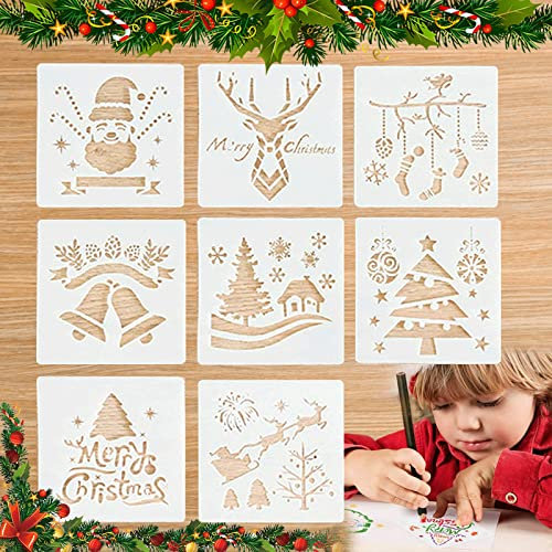 JOKILY Schablone Weihnachten, Zeichenschablonen Malschablonen aus Kunststoff, Schablonen Wiederverwendbar für Scrapbooking Fotoalbum, DIY weihnachtskarten, Geschenke Weihnachten Kinder (8 Stück)
