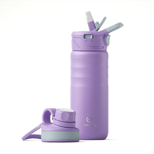 IDEUS Vacuum Insulated Water Bottle, Stainless Steel Double Wall Flask Metal Sports Canteen with Leak-Proof Screw Cap (Violet, 18oz (540ml))