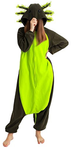 DELEY Axolotl Onesies Pyjamas Einteiliges Tier Cosplay Unisex Nachtwäsche Kostüm Wildes Grünes Axolotl