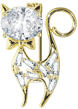 KristLand Katzen Broschen für Frauen Modische Tier Brosche mit Funkelnden Zirkonia Steinen Corsage Art Deco Niedliche Katzen Brosche Geburtstag Party Hochzeit Geschenk Mädchen Gold Farben
