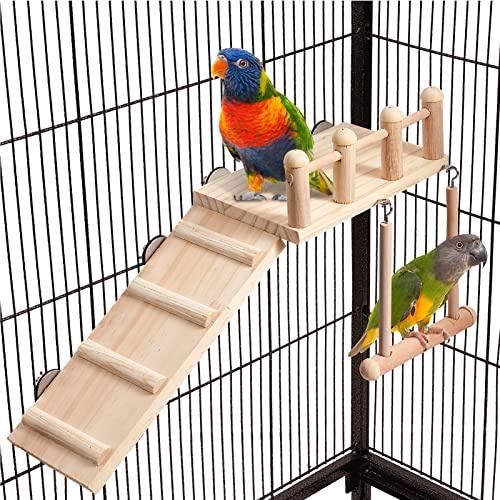 FrgKbTm Perchoirs à Oiseaux avec échelle d'escalade, Accessoires de Cage à perruches en Bois, Exercices Robustes pour Petits Oiseaux