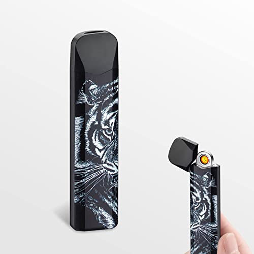 GADATOP Mini Feuerzeug Ultradünn Winddicht Elektrisches Feuerzeug Doppelseitiges Wolfram Turbo Feuerzeug Upgraded Touch Switch Feuerzeug Wiederaufladbares USB Feuerzeug mit LED Batterieanzeige (Tiger)