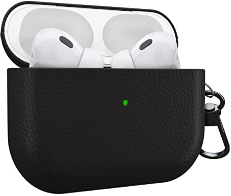 MyGadget Hard Case for Apple Airpods Pro 2nd Generation 2022 - Anti-Slip & Shockproof Cover in Synthetic Leather for Bluetooth Earphones - Skin in Black