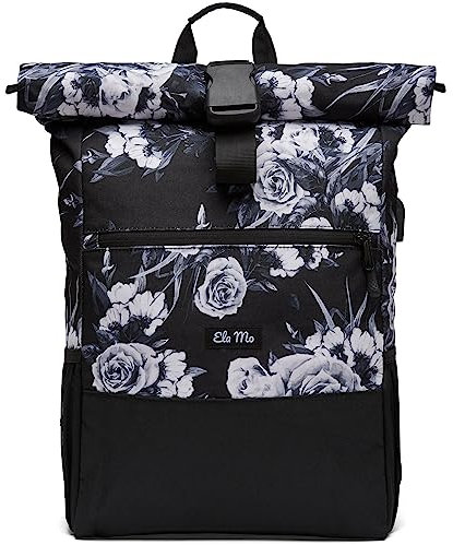 Ela Mo’s Rucksack Damen | Schön und Durchdacht | für Uni Reisen Freizeit Job | mit Laptopfach & Anti Diebstahl Tasche | Nightrose