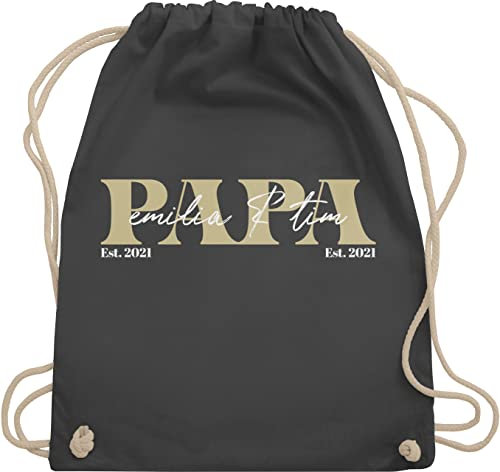 Turnbeutel Rucksack - zum Vatertag - Papa Geschenk mit Namen Kinder Datum Geburtsjahr I Weihnachten I Geburtstag - Unisize - Dunkelgrau - geschenke für werdende väter vatertagsgeschenk vater