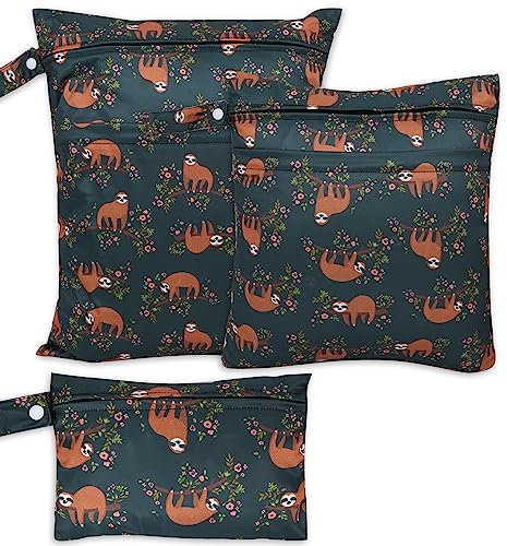 SANFERGE 3 bolsas para pañales de tela para bebé, impermeables, reutilizables, con 2 bolsillos con cremallera y asa, bolsas de lavandería lavables para viajes, playa, piscina, guardería, yoga,
