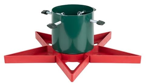Support de sapin de Noël en forme d'étoile avec réservoir d'eau pour sapins et pins vivants, base en métal stable avec pieds en plastique robuste, décoration de vacances amusante et colorée, support