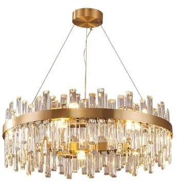 AHXIAOZN Modern Kronleuchter Kristall Leuchte, Dimmbar Rund Hängeleuchte Kristall Lampe,LED Pendelleuchte Gold Lichtfarbe Einstellbar, Durchsichtig