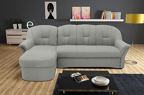 DOMO. collection Ecksofa Puno, kleines Schlafsofa in L-Form mit Longchair, Sofa, Couch, Schlafcouch, Polstermöbel, Eckcouch, 233 x 142 x 84 cm (BxTxH), silber