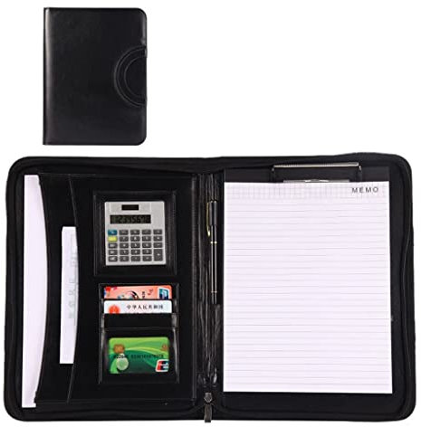 IBOWZ Konferenzmappe A4 Leder Schreibmappe Geschäftsportfolio mit Griff, Padfolio, Kartenaufbewahrung, Schreibblock, personalisierte Portfolio-Tragetasche für Vorstellungsgespräche, Konferenzen
