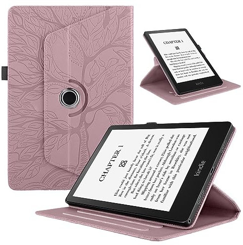 TEDTIKJT Tablette Coque pour Xiaomi Pad 5/Pad 5 Pro 11 2021 PU Cuir 360°Rotatif Multi-Angle Stand Flip Cover Arbre de Vie Rotating Étui Housse Protection Tablette Cover,Rose Gold