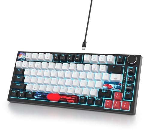 SOLIDEE Verkabelte Mechanische Gaming Tastatur 75%,hot-swap-fähige mechanische Tastatur Gasket Struktur,RGB Hintergrundbeleuchtung,QWERTY 82 Tasten TKL Gaming Tastatur mit Drehknopf(82 Black_White)