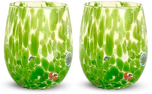 Gocce di Murano Set of 2 Murano Glass Glasses, Hand-Blown and Hand-Crafted 300 ml – Rainbow Rain Water Glasses – Refined and Elegant Goblets