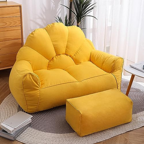 DESHVA Pouffe Geant, Housse de Pouf Poire Haut en Forme de Coquille, Pouf sans Remplissage pour Grand Canapé Grande Fauteuil de Salon Chaise Longue,Jaune