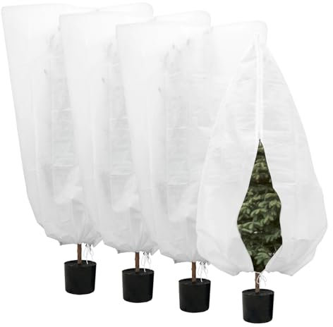 Gudotra Lot de 4 Voile Hivernage Plante Extérieur 100 x 120 cm Housse de Protection pour Plante avec Cordon de Serrage et Fermeture Eclair Housse Hivernage Plante Réutilisable Contre Le Gel