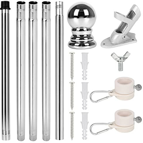Fahnenmast aus Aluminium 180 cm,Edelstahl Fahnenstange Kit mit Halterung Drehbaren Ringen,Flaggenmast Wandhalterung Zubehör für Haus Garten Balkon,Strapazierfähige Flaggenmast aus Edelstahl (Silber)