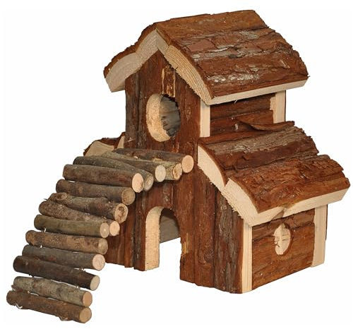 Nagerhaus Meerschweinchen Hamster Rennmaus Nagerschlafhaus doppelstöckig, ca. 22 x 25 x 21 cm, Holz, Natur